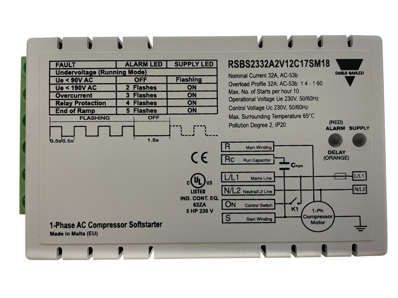 Carlo Gavazzi - 1-Phase Soft Starter - RSBS2332A2V12C17SM18